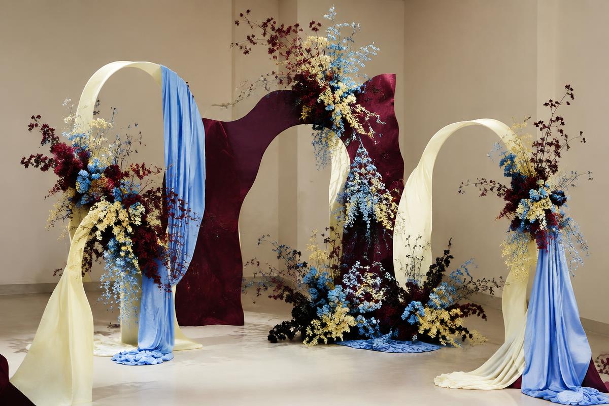 Sculptural arches and floral installation
